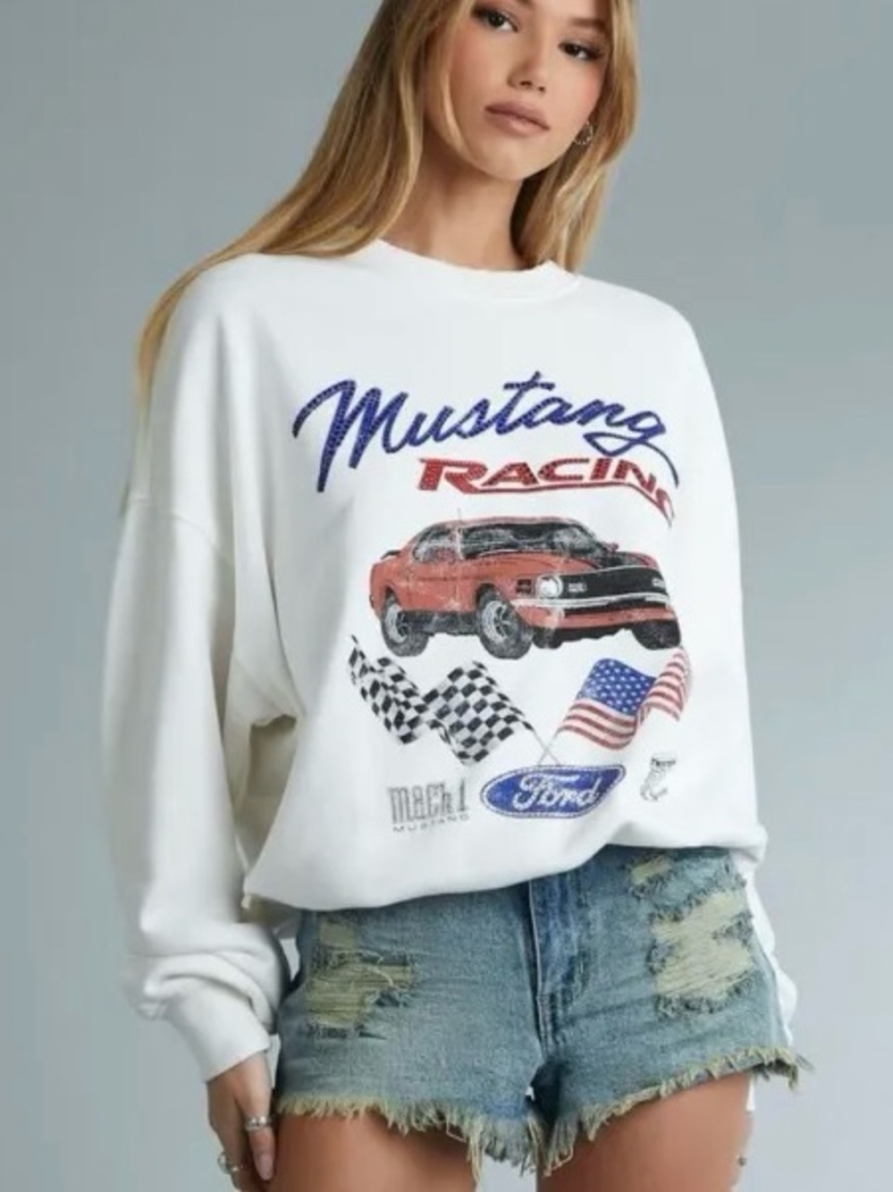 Ford Mustang Racing Bedazzled Rhinestone Sweatshirt